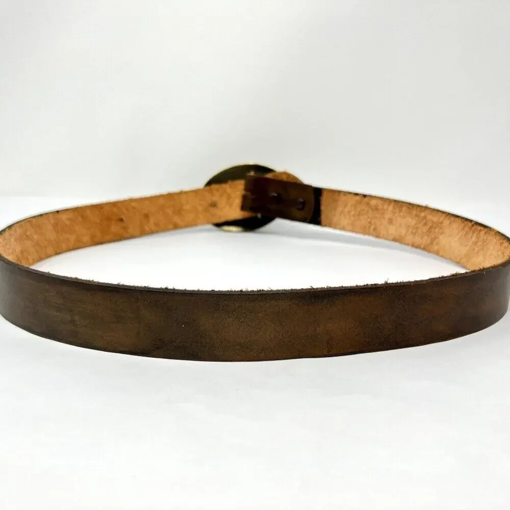 Ivan Tahan Vintage Western Leather Belt Floral Beaded Buckle Boho S/M